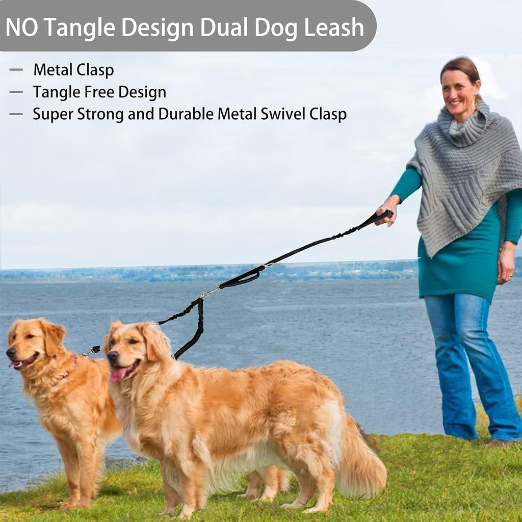 Ultimate Double Dog Leash - Tangle-Free 360° Dual Leash for Small to Large Dogs with Adjustable Seat Belt Feature - Stylish Black Design