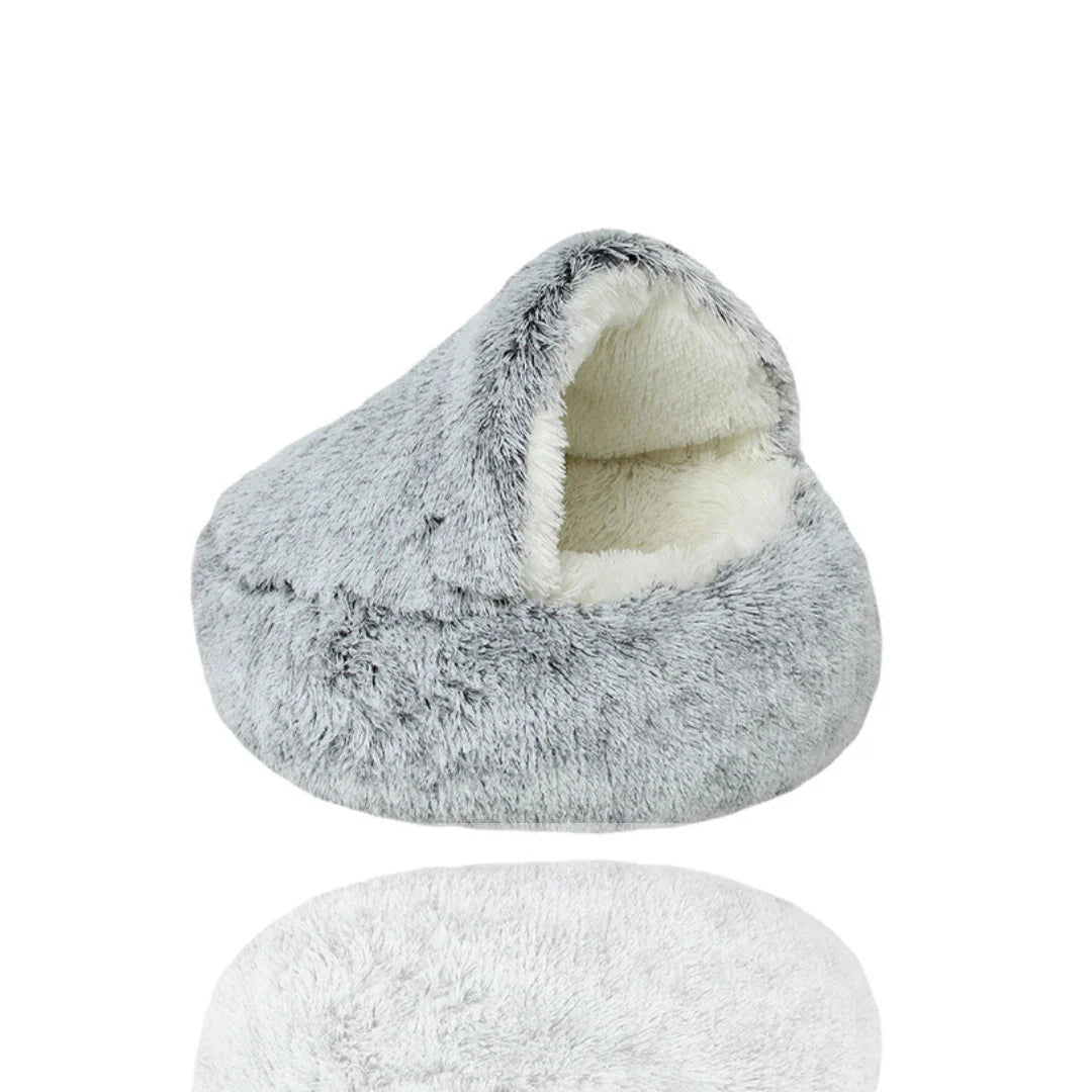 Calming cave dog bed, plush hooded bed – PetsZeno