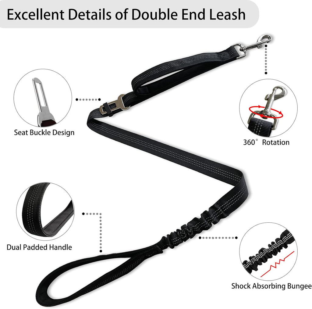 Ultimate Double Dog Leash - Tangle-Free 360° Dual Leash for Small to Large Dogs with Adjustable Seat Belt Feature - Stylish Black Design