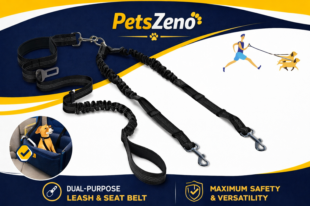 Ultimate Double Dog Leash - Tangle-Free 360° Dual Leash for Small to Large Dogs with Adjustable Seat Belt Feature - Stylish Black Design