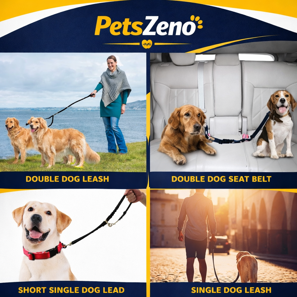 Ultimate Double Dog Leash - Tangle-Free 360° Dual Leash for Small to Large Dogs with Adjustable Seat Belt Feature - Stylish Black Design