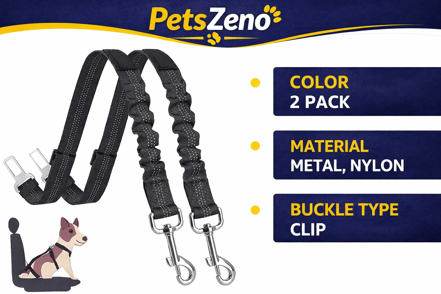 Ensure Your Pet's Safety with Our Adjustable Dog Seat Belts for Car - 2 Pack of Reliable Headrest Restraints for Dogs and Cats, Perfect for Travel!