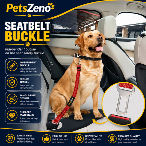 PetsZeno™ 3-in-1 Dog Car Seat Belt | Adjustable Safety Leash with Reflective Bungee & 360° Swivel Clip