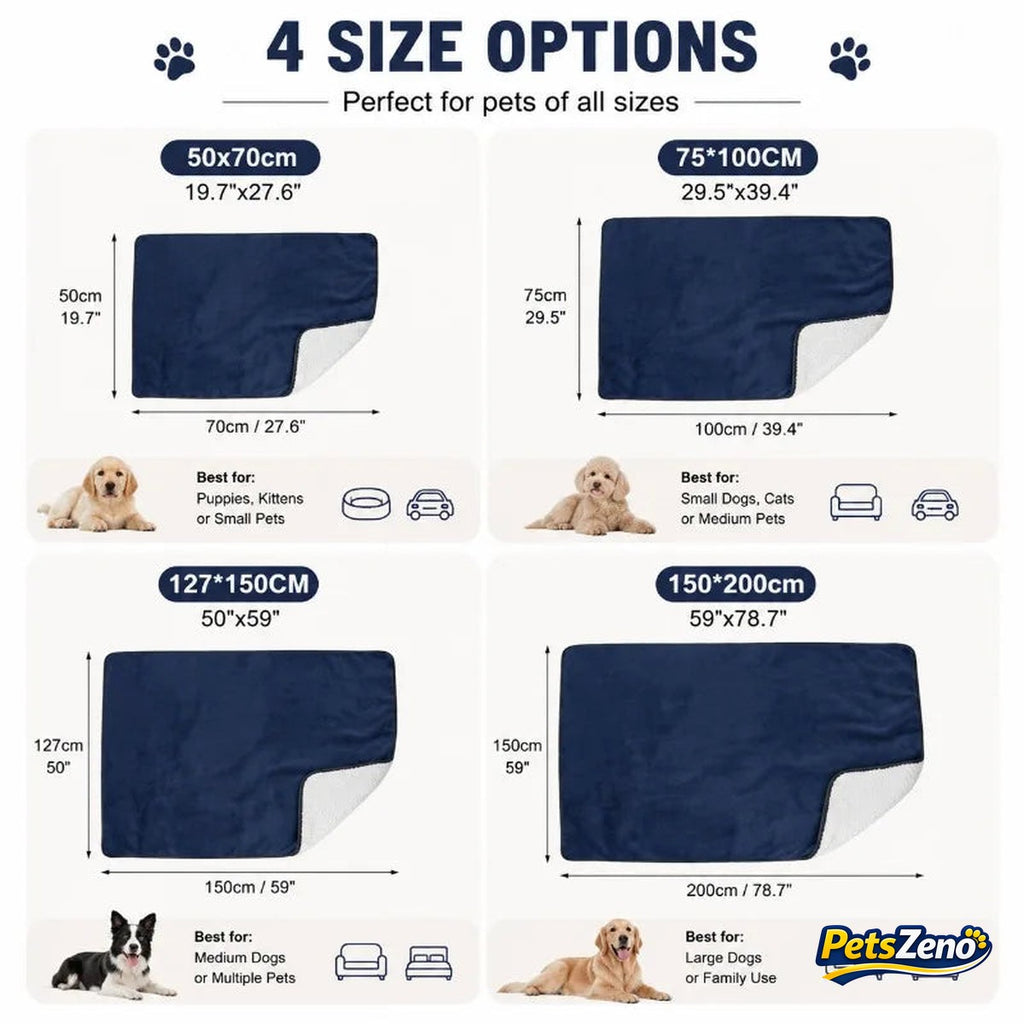 Calming dog blanket size chart, 4 sizes – PetsZeno