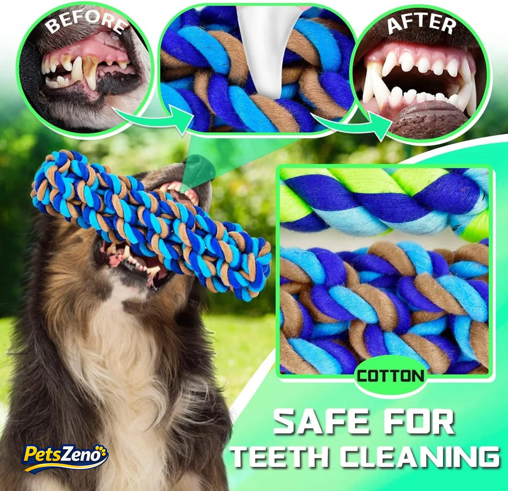Cotton rope toy helps clean teeth