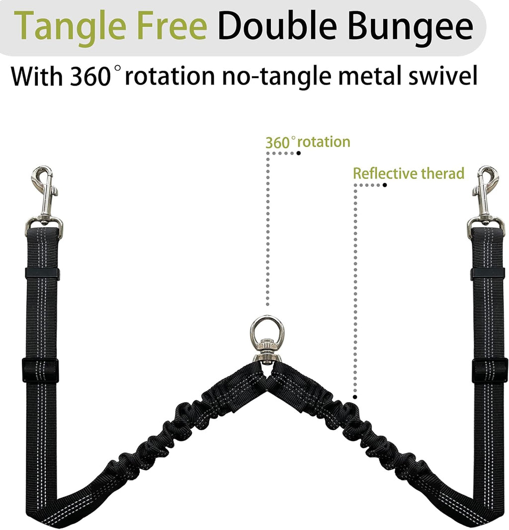 Ultimate Double Dog Leash - Tangle-Free 360° Dual Leash for Small to Large Dogs with Adjustable Seat Belt Feature - Stylish Black Design